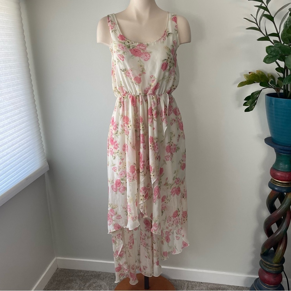 Qed London Cottagecore High Low Floral Sleeveless Chiffon Maxi Wrap Dress Small